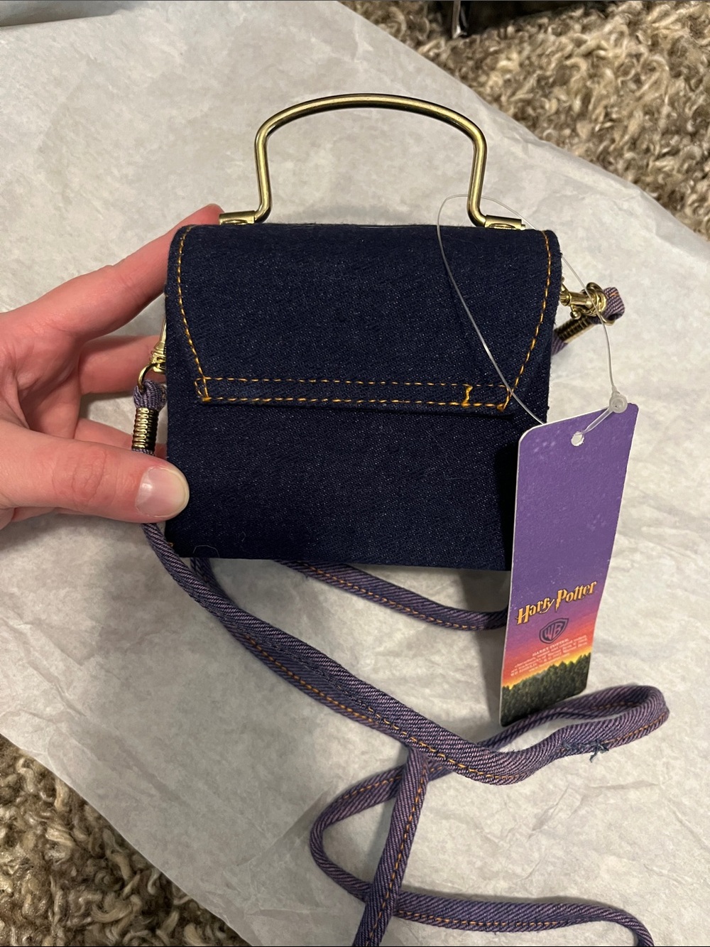 Warner Bros. Denim Harry Potter Mini Crossbody Bag in Navy with Gold Accents - Picture 3 of 6